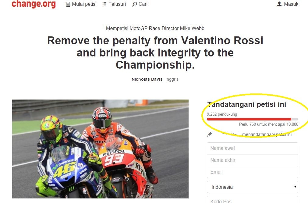 Petisi Dukungan Buat Valentino Rossi 'Membengkak' dan akan terus bertumbuh... !!! 1 Petisi 2