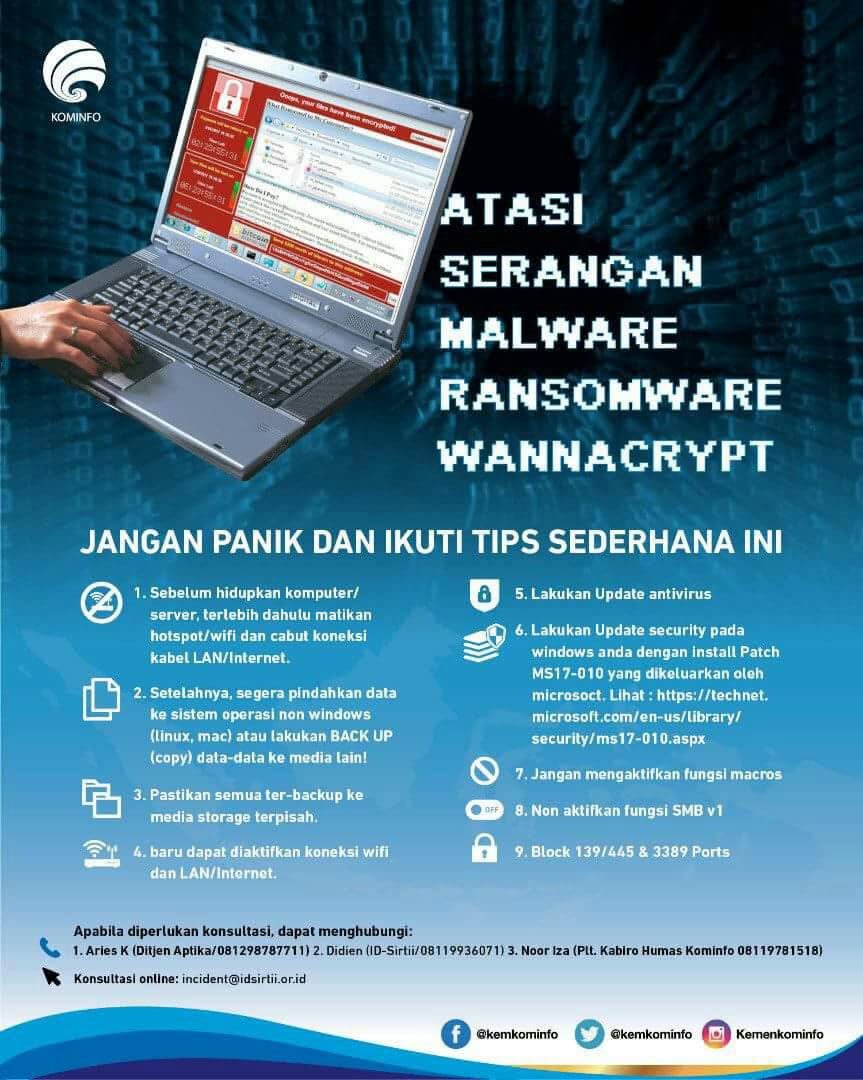 Kominfo Gerak Cepat Tangkal Wannacry. aku ra popo... 1 informasi dari kominfo virus wannacry