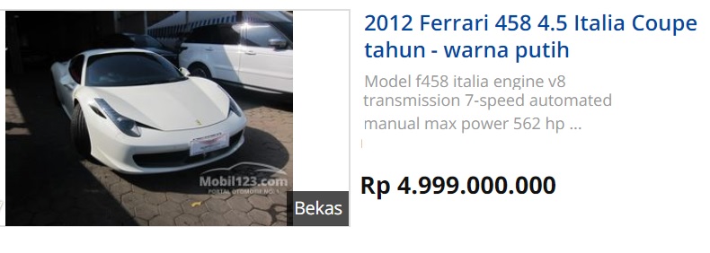 Harga Ferrari 458 Spider 2012