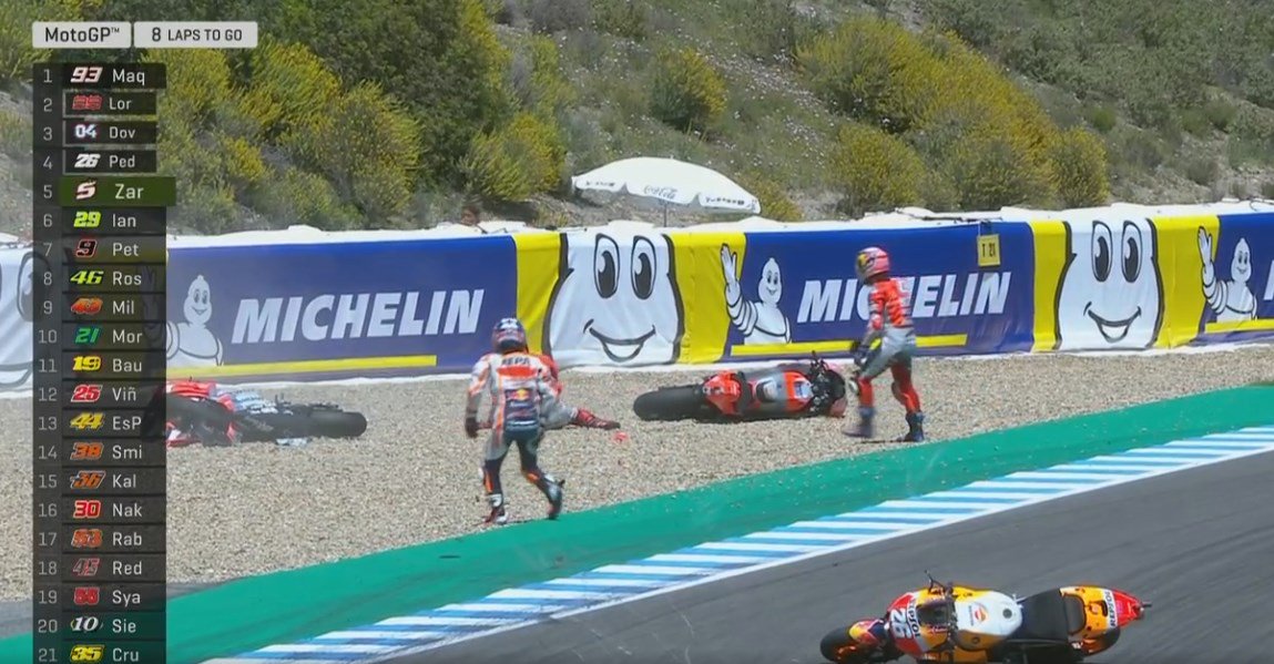 Triple Crash MotoGP Jerez 1