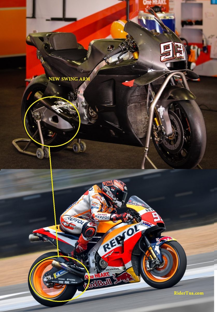 Penampakan Senjata Baru Swing Arm Non Karbon RC213V Marc Marquez 2 SWING ARM TES BARCELONA 2018