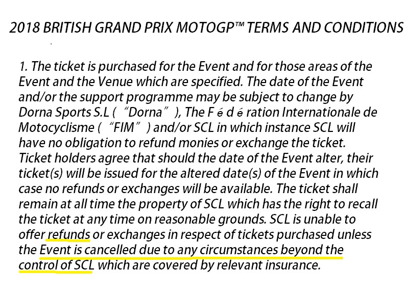 2018 BRITISH GRAND PRIX MOTOGP™ TERMS AND CONDITIONS
