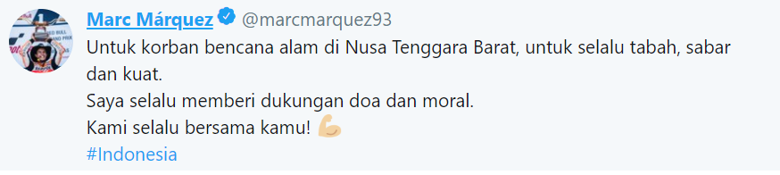 Ucapan Kepedulian Marc Marquez Atas Bencana Lombok