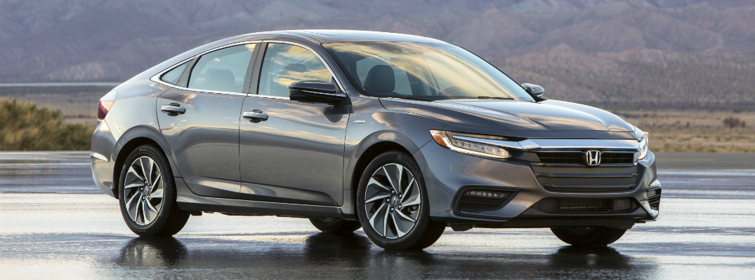 2019 Honda Insight sedan new york international auto show exterior shot parked on lot with mountain background o