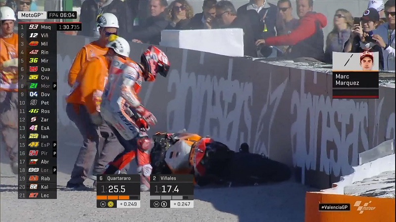 Hasil FP4 MotoGP Valencia: Vinales Mencuri Posisi Teratas, Marc Crash ! 2 Marc Crash