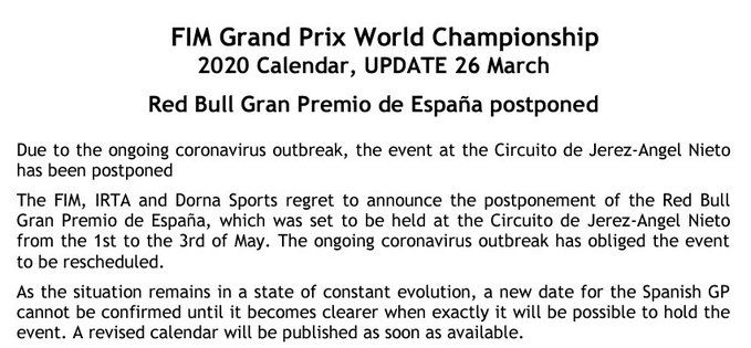Resmi: MotoGP Spanyol di Jerez Ditunda! 3 GP Jerez ditunda