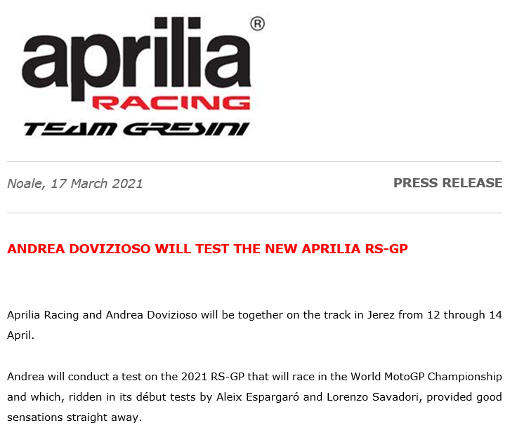 Resmi: Andrea Dovizioso Akan Mengendarai Aprilia RS-GP di Sirkuit Jerez, Tanpa Kontrak? 1 Andrea Dovizioso Aprilia