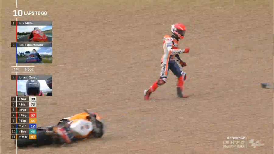 Balapan Kacau Marc Marquez Jatuh Saat Memimpin, Out? 2 Marc Marquez crash Le mans 1