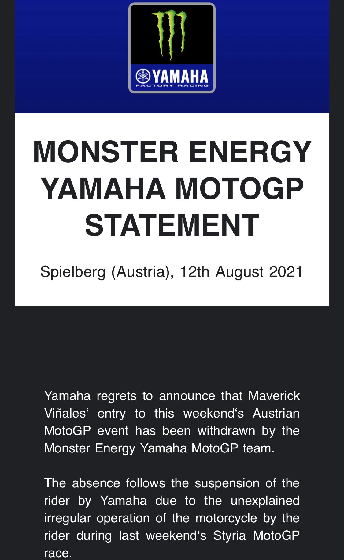 Breaking: Maverick Vinales Di-suspend Monster Energy Yamaha, Dilarang Balapan! 2 Vinales Suspend