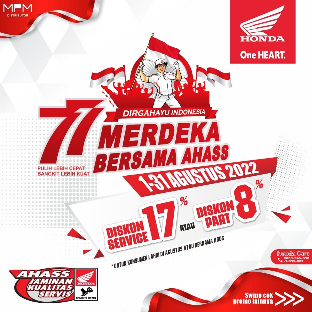 MPM Honda Jatim Hadirkan Diskon Spesial Merdeka Bersama AHASS 1 Merdeka Bersama AHASS MPM Honda Jatim