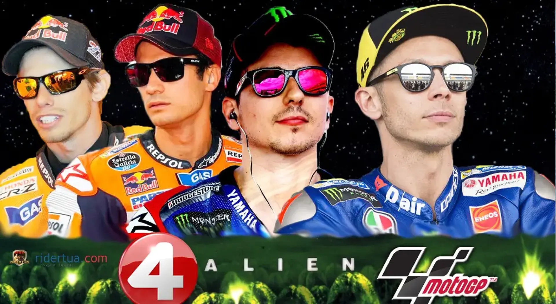 Casey Stoner : Motor Sekarang Mudah Dikendarai, Tapi Sulit Buat Balapan 2 4 Alien - Stoner - Pedrosa- Lorenzo - Rossi