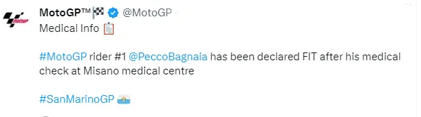 Update : Pecco Bagnaia Dinyakan Fit oleh Dokter 1 Pecco Bagnaia