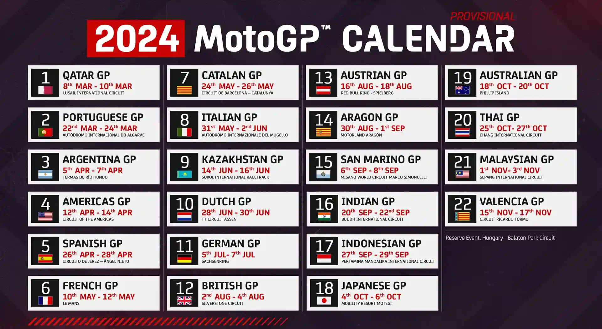 Pabrikan MotoGP Ogah Tambah Balapan Lagi, 22 Seri Sudah Terlalu Banyak! 1 Kalender MotoGP 2024 - 2024 MotoGP Calendar