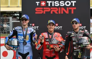 Alex Marquez -Marc Marquez - Marco Bezzecchi, Podium Sprint Assen 2025