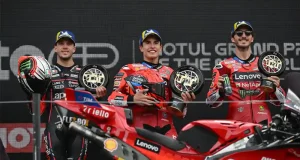 Marco Bezzecchi - Marc Marquez - Pecco Bagnaia, Podium MotoGP Assen Belanda 2025