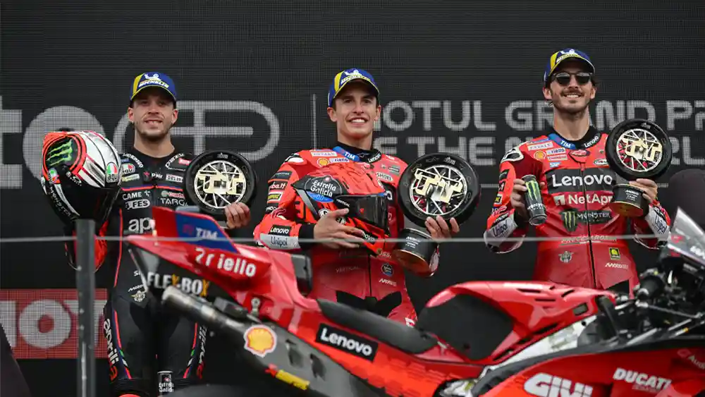 Gigi Dall'Igna: Fastest Lap Pecco di Assen Bukan Sekadar Kebetulan, Dia Masih Punya Kualitas Juara Dunia 2 Marco Bezzecchi - Marc Marquez - Pecco Bagnaia, Podium MotoGP Assen Belanda 2025