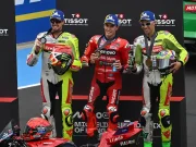 Fabio Di Giannantonio- Marc Marquez - Franco Morbidelli - podium sprint Hungaria 2025