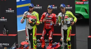 Fabio Di Giannantonio- Marc Marquez - Franco Morbidelli - podium sprint Hungaria 2025