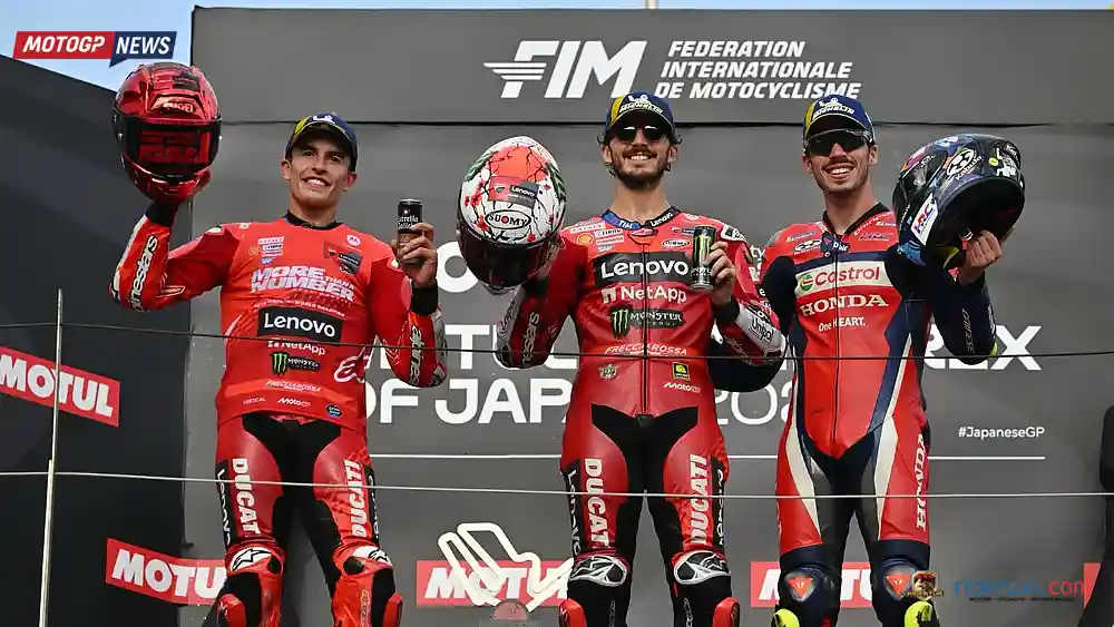 Pecco Bagnaia : Motor Berasap! Saya Tidak Tahu, di 3 atau 4 Lap Terakhir Motor Kurang Bertenaga 2 Marc Marquez - Pecco Bagnaia - Joan Mir , Podium Motegi Jepang 2025