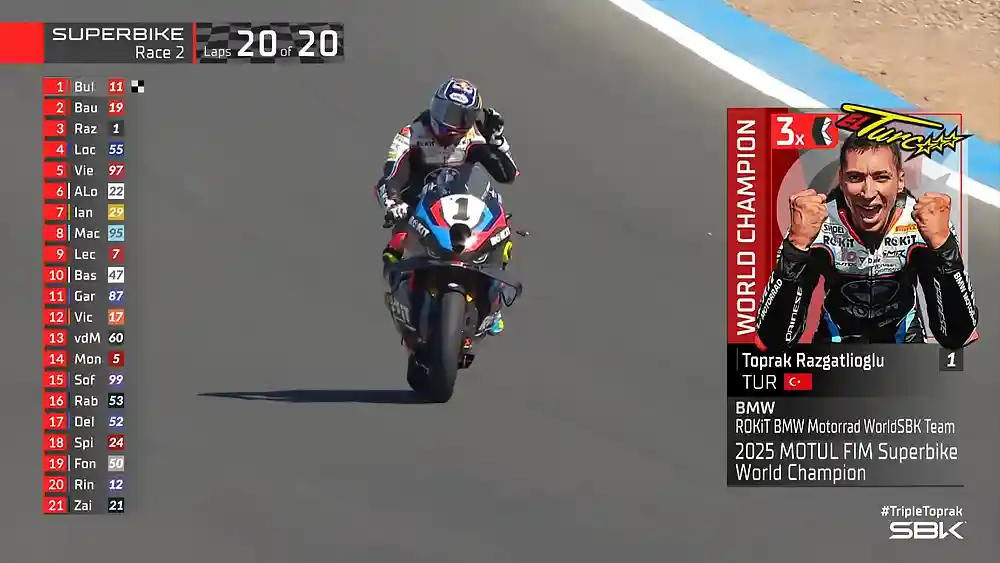 Hasil Race 2 WSBK Spanyol 2025: Nicolo Bulega Menang, Toprak Razgatlioglu Juara Dunia 1 Hasil Race 2 WSBK Spanyol 2025