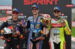 Alex Marquez - Pedro Acosta - Fabio Di Giannantonio - Podium Sprint Valencia 2025