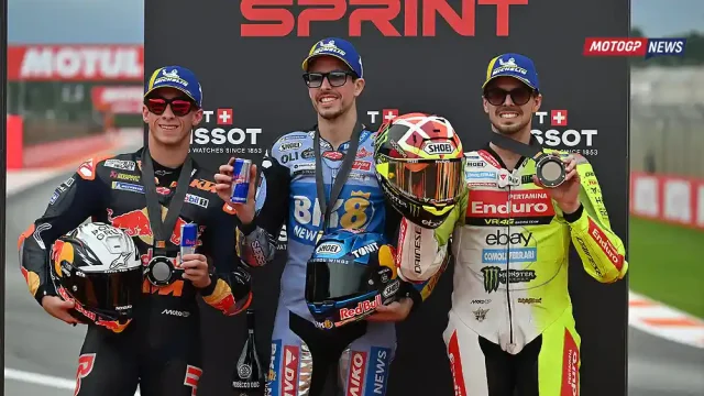 Alex Marquez - Pedro Acosta - Fabio Di Giannantonio - Podium Sprint Valencia 2025 Alex Marquez - Pedro Acosta - Fabio Di Giannantonio - Podium Sprint Valencia 2025