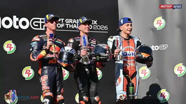 Marco Bezzecchi - Pedro Acosta - Raul Fernandez - Podium Thailand 2026 Marco Bezzecchi - Pedro Acosta - Raul Fernandez - Podium Thailand 2026