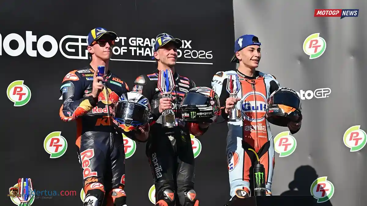 Marco Bezzecchi - Pedro Acosta - Raul Fernandez - Podium Thailand 2026