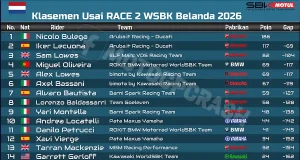 Klasemen Usai RACE 2 WSBK Belanda 2026, Klasemen WorldSBK (WSBK) 2026