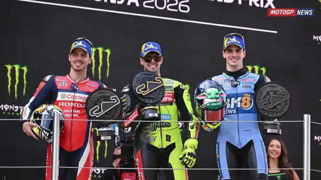 Podium Catalunya 2026 - Fabio Di Giannantonio -Joan Mir (batal) - Fermin Aldeguer
