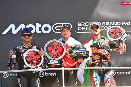 Podium MotoGP Italia 2026 - Marco Bezzecchi - Jorge Martin - Pecco Bagnaia