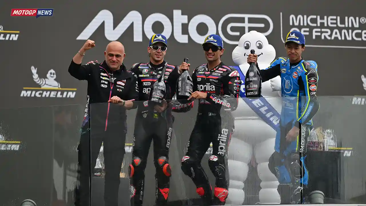 Podium MotoGP Prancis 2026 - Jorge Martin - Marco Bezzecchi - Ai Ogura