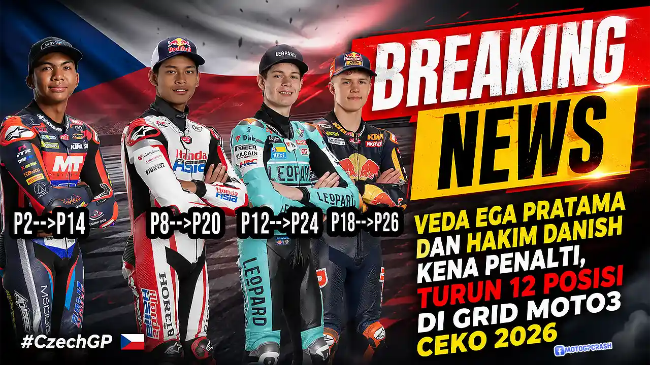 Breaking News- Veda Ega Pratama dan Hakim Danish Kena Penalti, Turun 12 Posisi di Grid Moto3 Ceko 2026