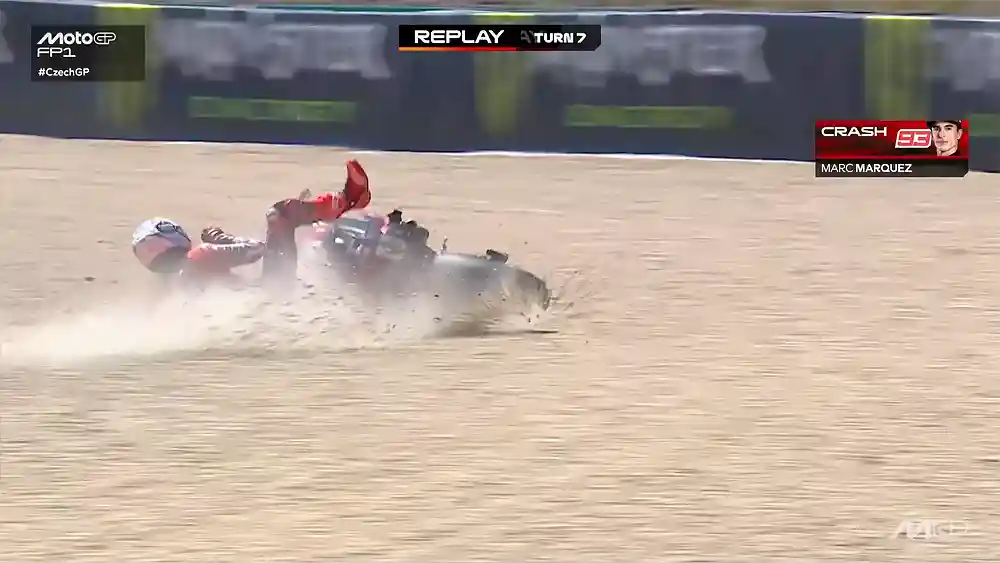Hasil FP1 MotoGP Ceko 2026: Marc Marquez Tercepat Meski Crash di Akhir Sesi 2 Marc Marquez Crash FP1 Ceko 2026
