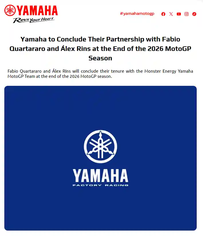 Yamaha Resmi Berpisah dengan Fabio Quartararo dan Alex Rins di Akhir 2026