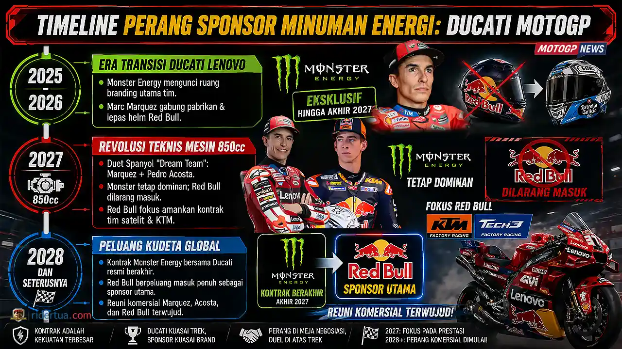 Plot Twist MotoGP 2027: Mengapa Duet Marc Marquez - Pedro Acosta di Ducati Justru Diboikot Logo Red Bull? 3 Timeline Perang Sponsor Minuman Energi - Ducati MotoGP