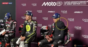Marco Bezzecchi with Ice Pack in Press Conference