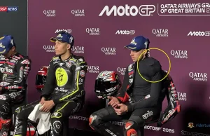 Marco Bezzecchi with Ice Pack in Press Conference