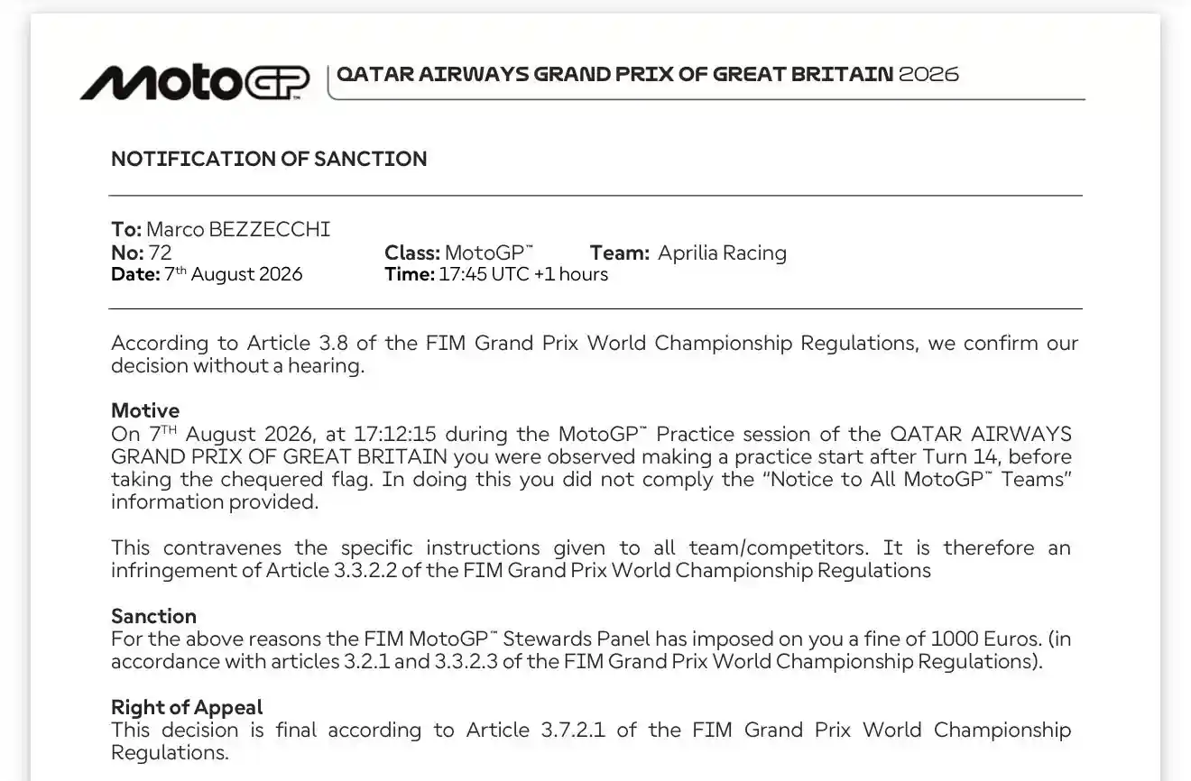 Marco Bezzecchi Pecahkan Rekor Lap Silverstone, Tapi Langsung Kena Denda Rp20 Juta 1 Pelanggaran Marco Bezzecchi GP Inggris