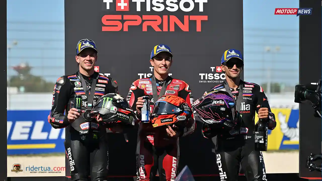Marc Marquez: Berani Gas Pol Sejak Awal Karena Saya Pakai Ban Medium Sementara Bezzecchi Pakai Soft 2 Podium Sprint Misano - Marc Marquez - Marco Bezzecchi - Jorge Martin